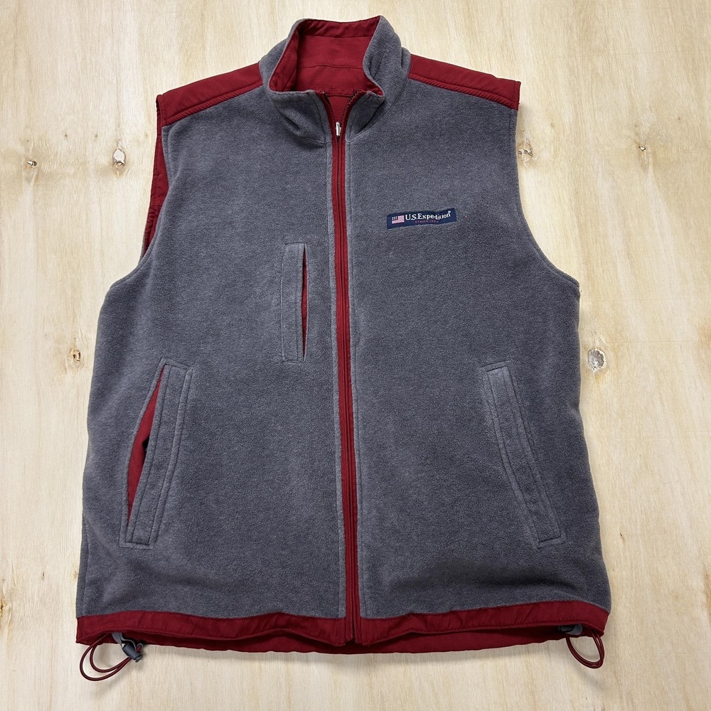 U.S. Expedition Vest Mens Medium Red Reversible Fleece Lined Outdoor Hiking